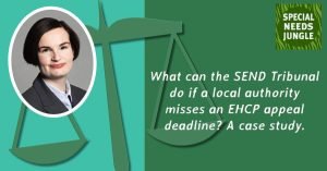 Alice irving, public law barrister with short dark hair and a wry smile, in front of a graphic of judicial scales and the title of the post